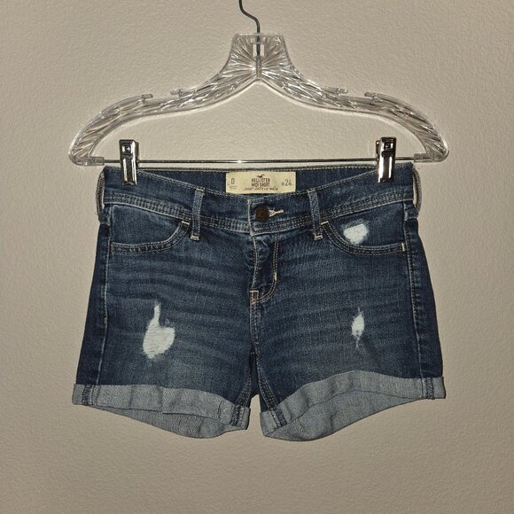 Hollister Pants - Hollister Dark Wash Blue Midi Distressed Jean Shorts, Women's Size 0 (W24)
